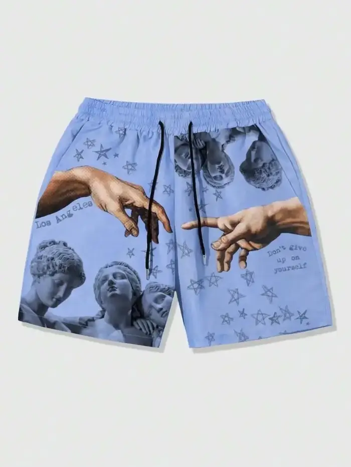 Shorts d'été pour hommes européens et américains, imprimé statue luxueux, confortables, respirants, 