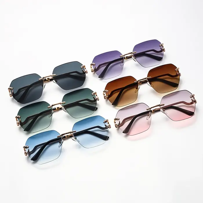 Lunettes de soleil tendance frameless pour chasse - Design irrégulier métal léopard personnalisé
