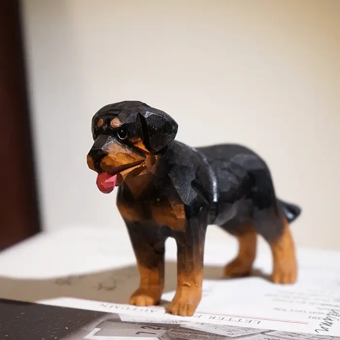 Rottweiler – sculpture sur bois faite à la main pour chien, ornements de bureau, chiot, animaux, déc