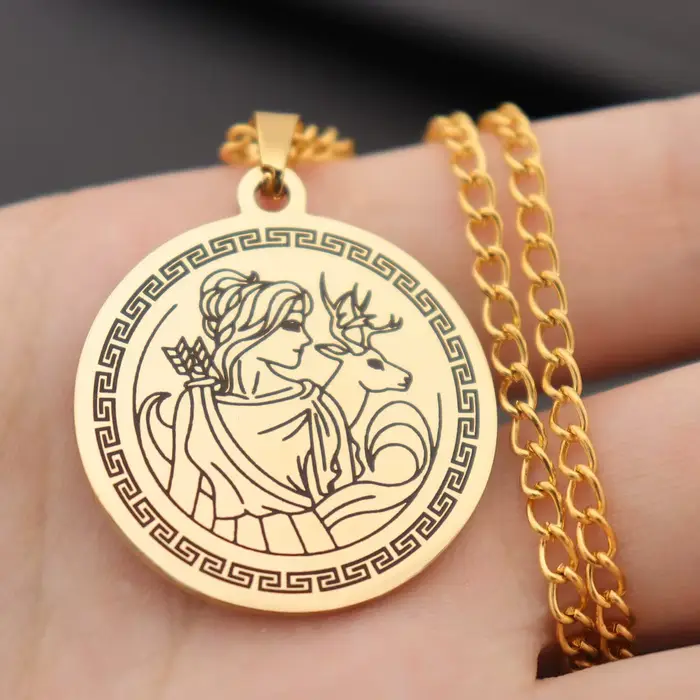 Collier pendentif rond vintage en acier inoxydable