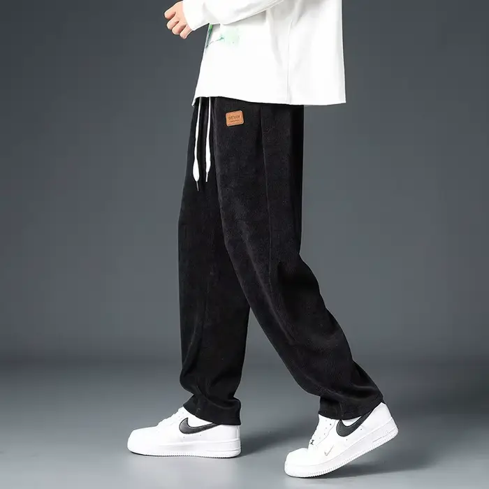 Pantalon de velours côtelé homme brun gris noir décontracté ample drapé automne hiver occassions spéciales