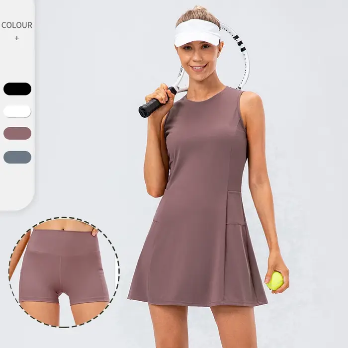 Robe de tennis avec short séparé pour femme, ensemble de jupes de sport fibrGolf avec poches, entraî