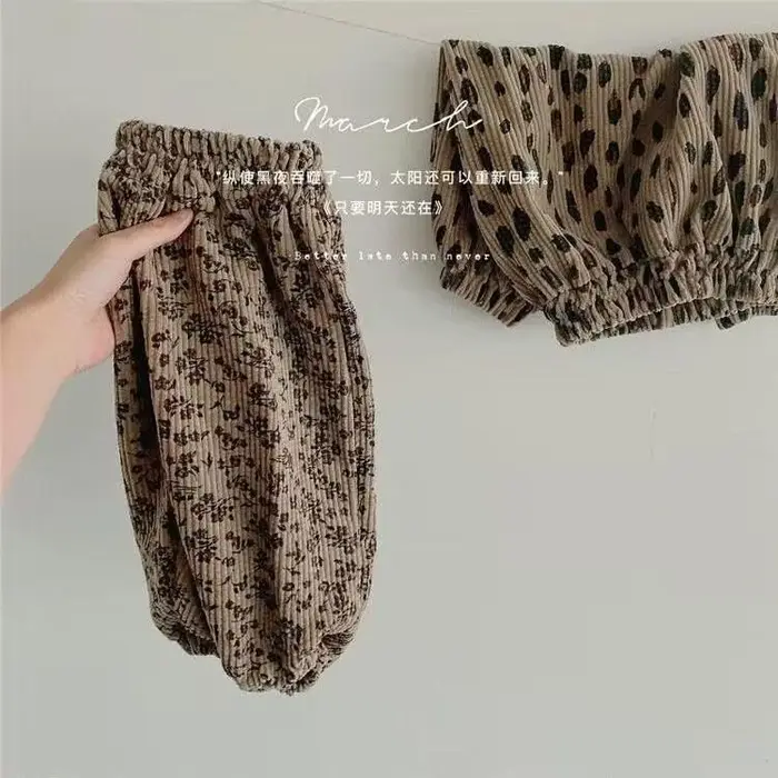 Automne nouvelle fille enfants lâche léopard pantalons décontractés bébé mode pantalon enfant en ple