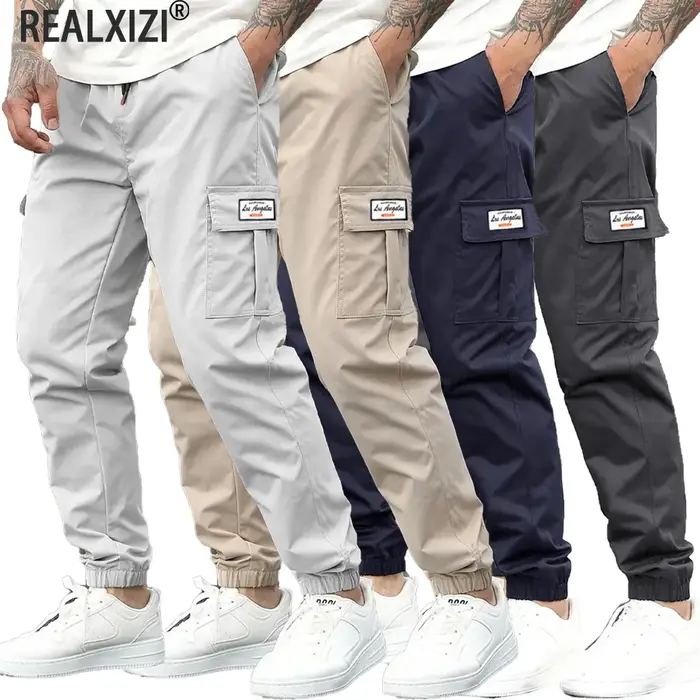 Pantalon Cargo Décontracté Homme Printemps, Pantalon de Jogging Extérieur à Taille Élastique et Cord