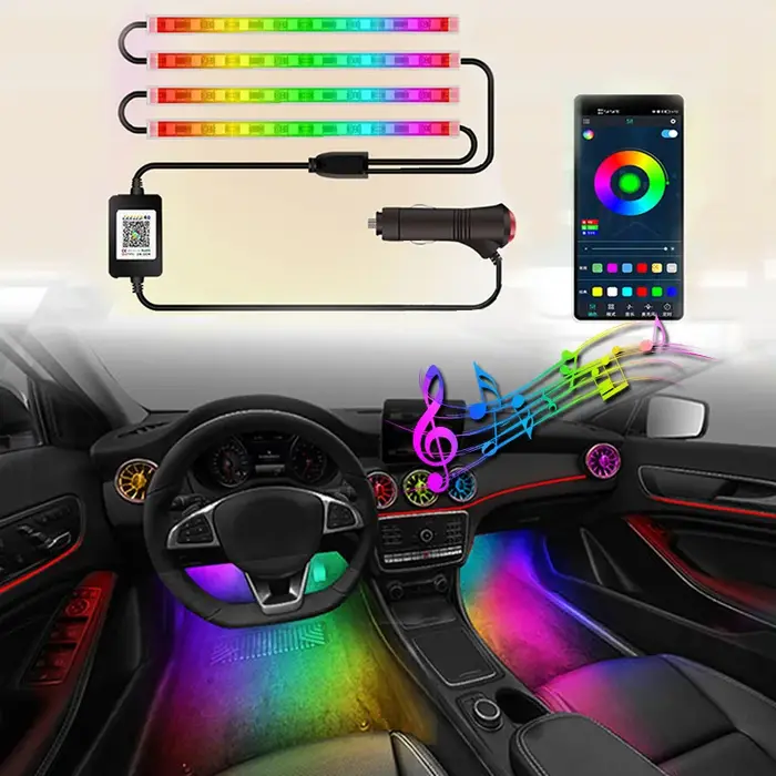 Lumière ambiante intérieure de voiture à LED, lampes décoratives, télécommande sans fil USB, contrôl