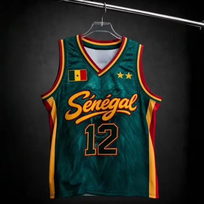 2026 NOUVEAU Sénégal # Maillot de basket-ball 12, débardeur sans manches en maille imprimé lion, gil