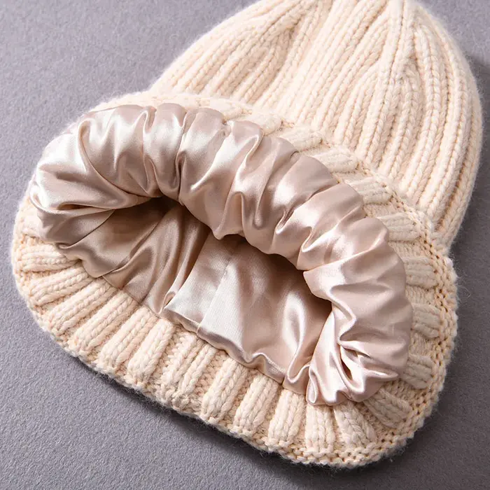 InjSatin Lined Beanie Hats, Unisex Optics, Chunky Cap, Striped, Warm, Soft, Cachemire Hat, High Qual