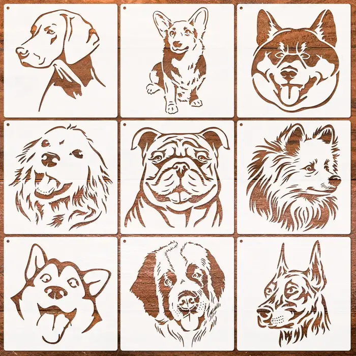 9 pochoirs de dessin de têtes de chien pour peinture, modèles pour croquis DIY, pochoirs en plastiqu