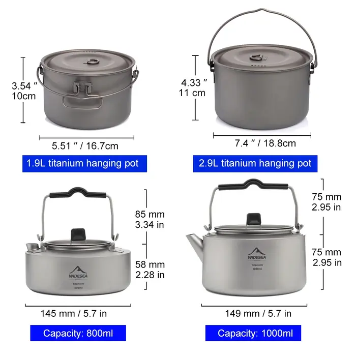 ESEA-Ensemble d'ustensiles de cuisine en titane pour camping, chaudron de tourisme, marmite d'extéri