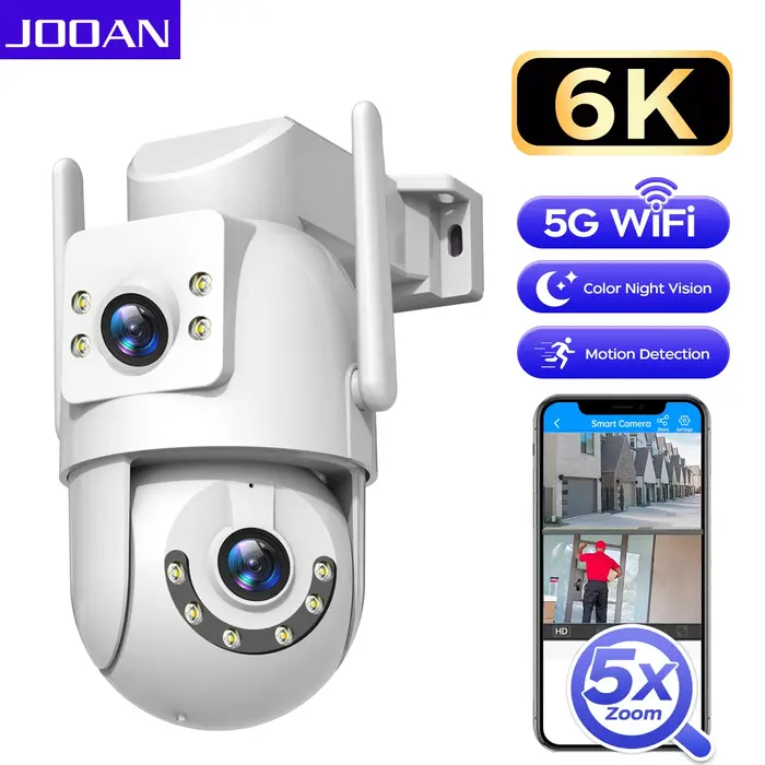 Caméra surveillance Jooan 6K 10MP WiFi double objectif double écran zoom 5X tracking automatique ONVIF extérieur