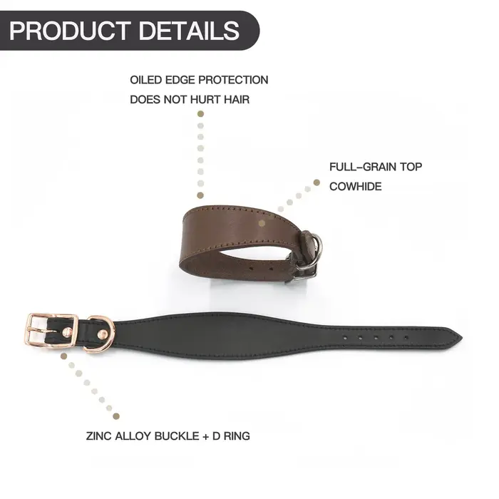 Collier large rembourré en cuir véritable pour chien confortable et élégant toutes les saisons pour chiens de grand gabarit chiots lévriers italiens