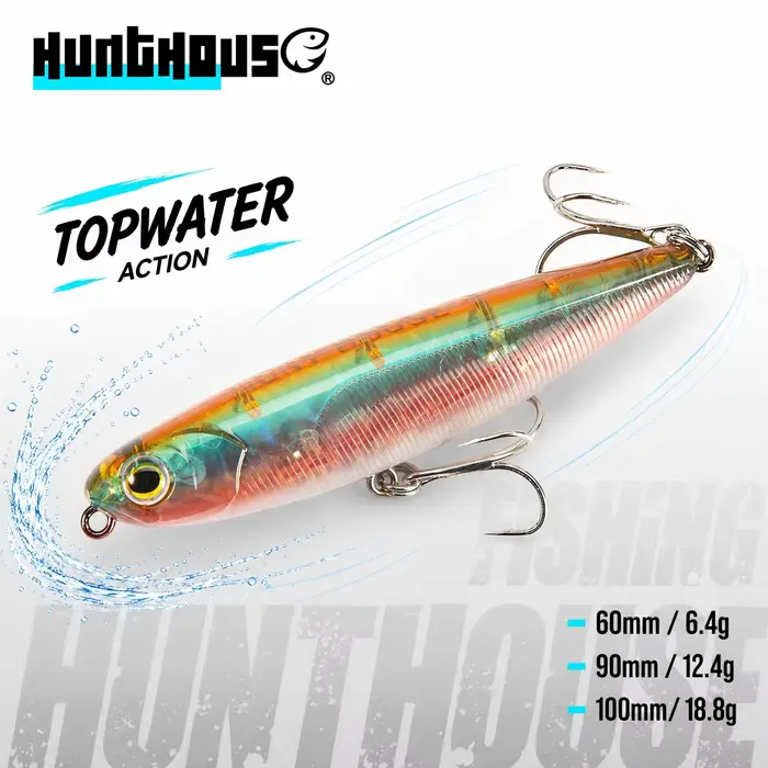 Leurre de pêche flottant de surface Hunthouse GHOST SNAKE Topwater Pencil 60/90/100mm 6.4/12.4/18.8g pour bar LW536