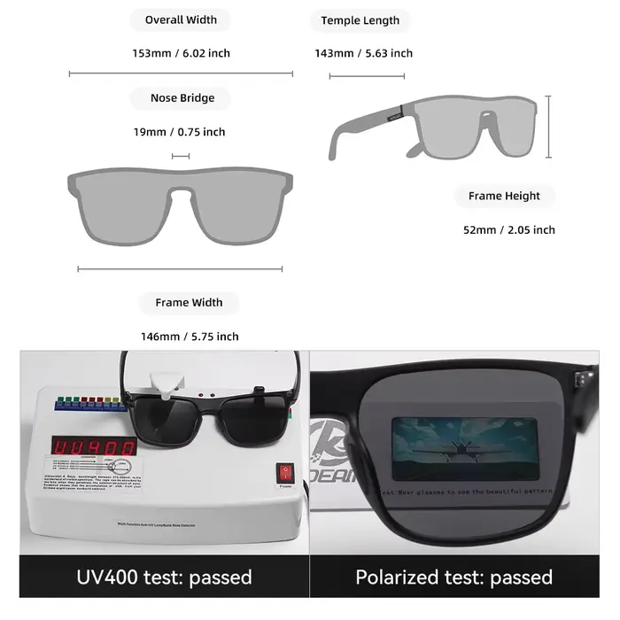 Lunettes de soleil polarisées pour homme KDEAM XL, surdimensionnées, monobloc, finition brossée, lar