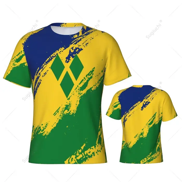 T-shirt de sport ajusté pour hommes, avec nom personnalisé, couleur du drapeau de Saint-Vincent-et-l