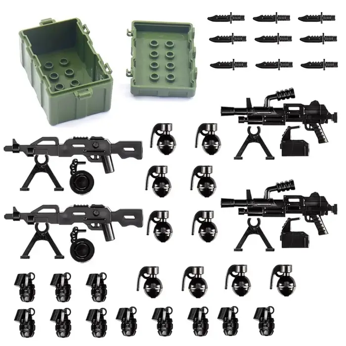 Boîte d'armes militaires MOC US, 34 pièces, équipement de l'armée, accessoires de pistolet, Mini fig