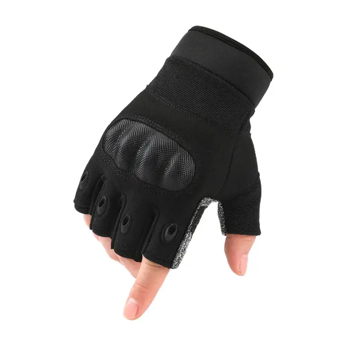 Gants tactiques pleins et demi-doigts anti-coupure anti-perforation en fibre de carbone et cuir