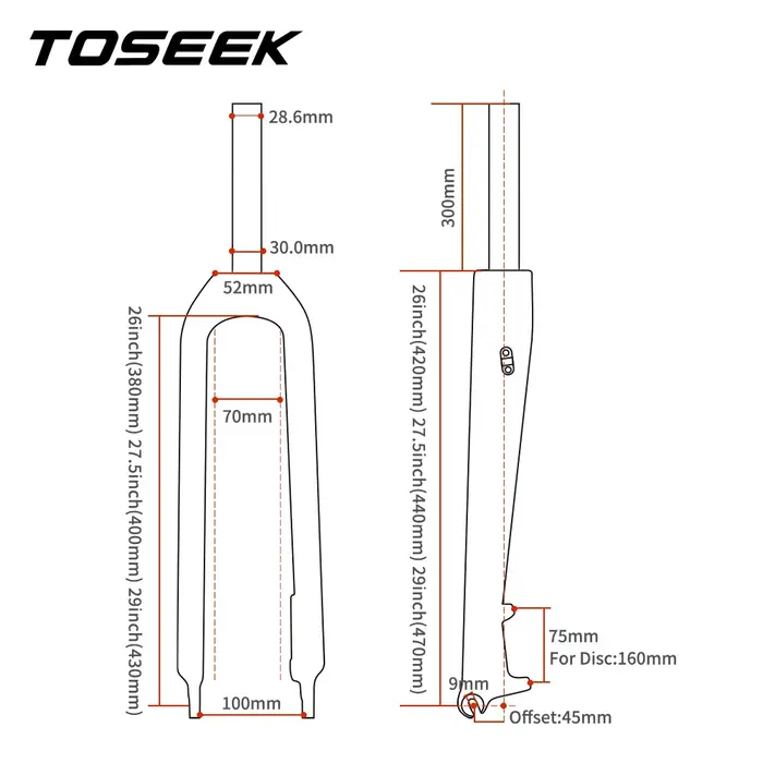 TOSEEK TFK-SL fourche en carbone 26ER/27.5ER/29ER Tube droit vtt fourche avant de vélo Garfo Carbono
