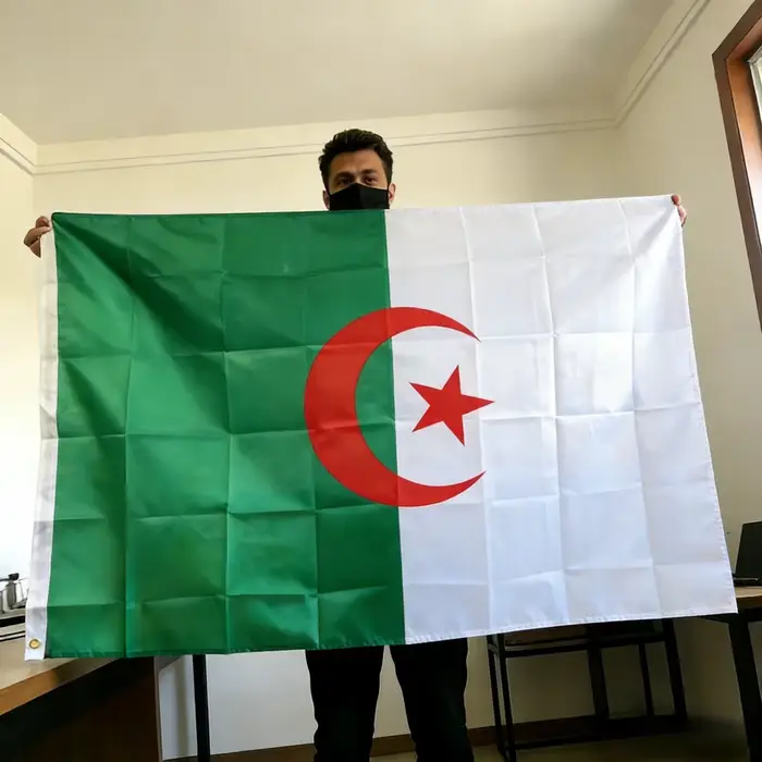 Drapeau Algérien 150x90cm Grand 3x5 FT Drapeau National Algérien Vert Blanc Étoile Croissant Polyest