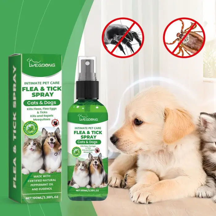 Spray anti-puces et tiques pour chiens et chats, répulsif d'insectes doux à usage quotidien, tue les