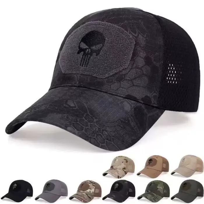 Casquette mesh camouflage été 2024 - Bonnet crâne tactique airsoft ajustable homme femme
