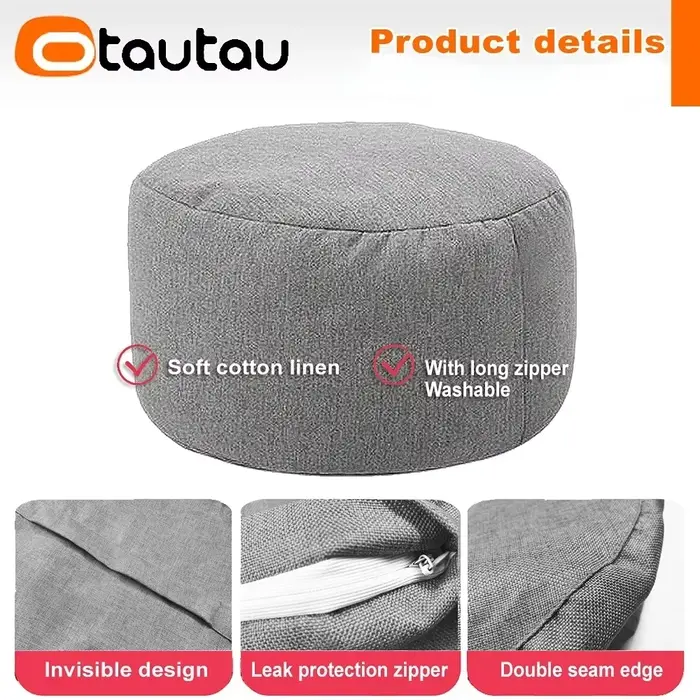 OTAUTAU Chaise de pouf en lin avec remplissage Pouf Ottoman Repose-pieds Tatami Tabouret rond Futon 