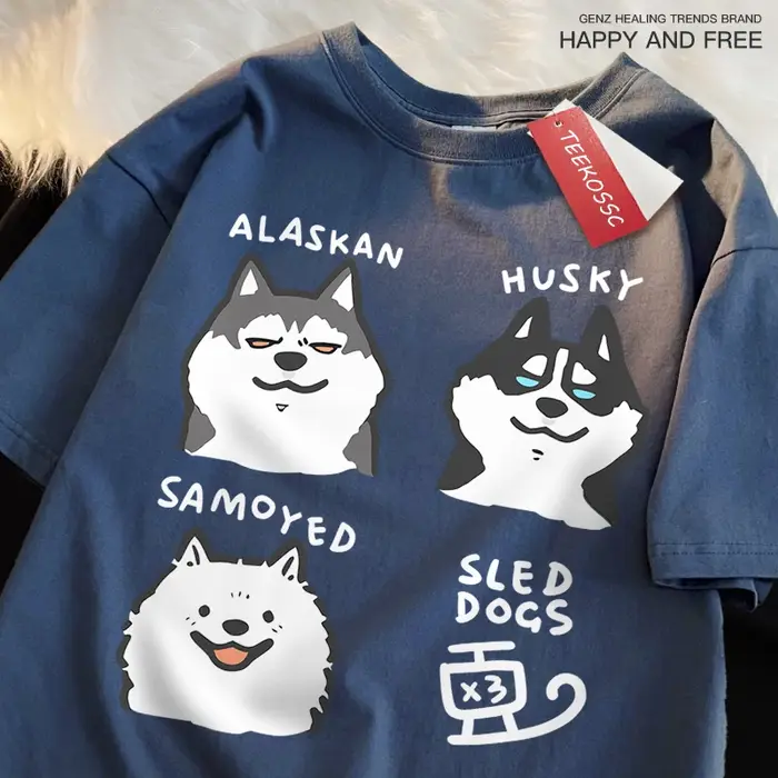 T-shirt imprimé Alaskan Husky Samoyeo Sled Dogs pour hommes et femmes