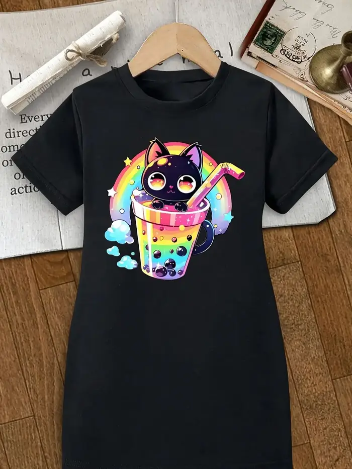 Vêtements pour enfants pour filles : robe longue à manches courtes, style Ins pour les enfants plus 