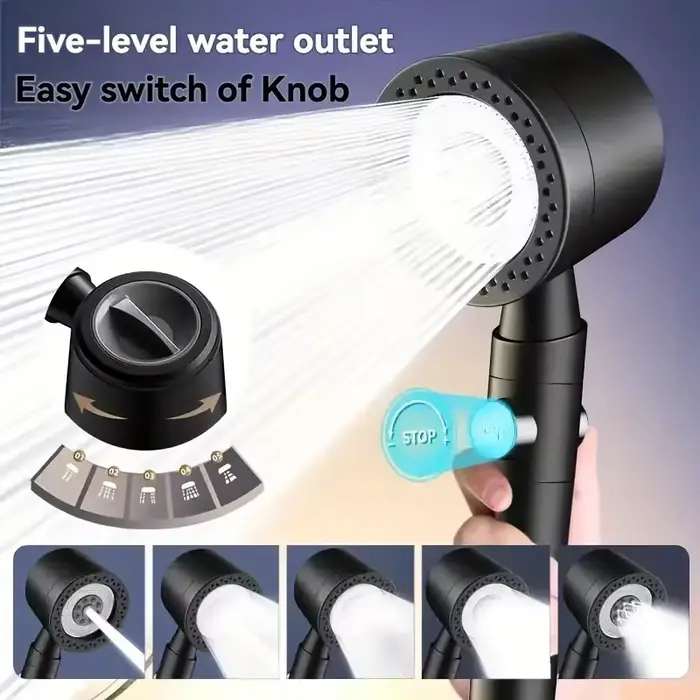 Pommeau douche haute pression économique 5 modes - Tête douche main arrêt bouton accessoires salle bain