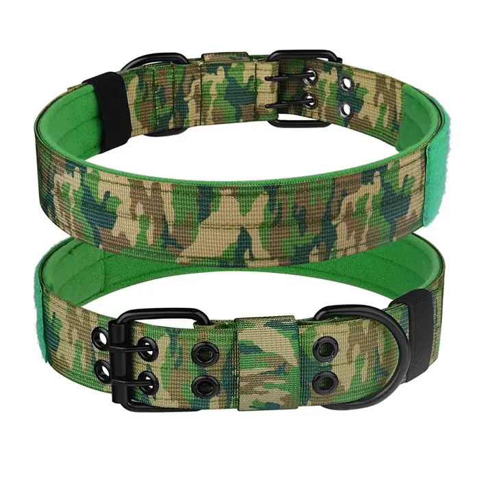 Collier tactique pour chien, collier pour chien en nylon robuste avec double boucle, collier militai