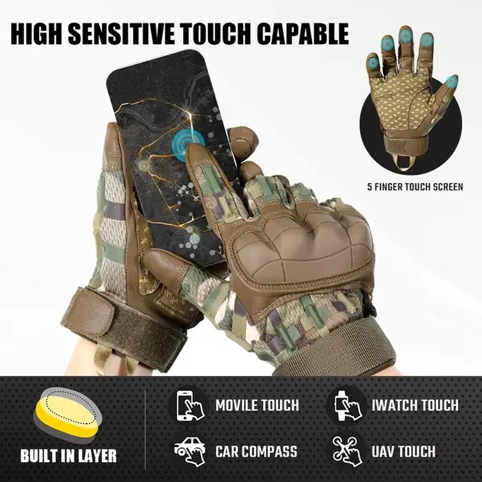 Gants tactiques PU compatibles écrans tactiles pour chasse et airsoft - Résistance aux impacts