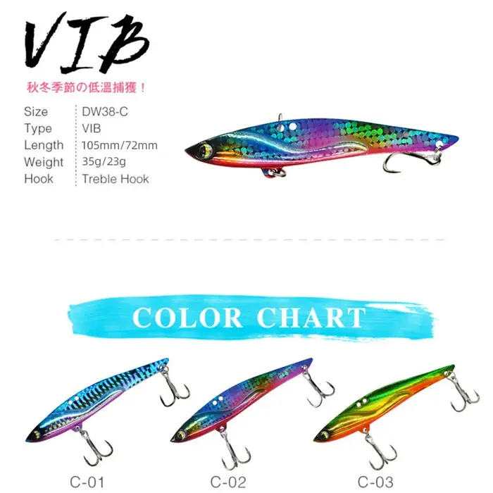 4 pièces VIB leurre de pêche 23g 35g gabarit en métal coulant grande lame longue fonte triple croche