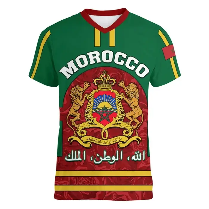 T-shirt de football marocain imprimé en 3D pour hommes, vêtements de sport marocains, t-shirt à col 