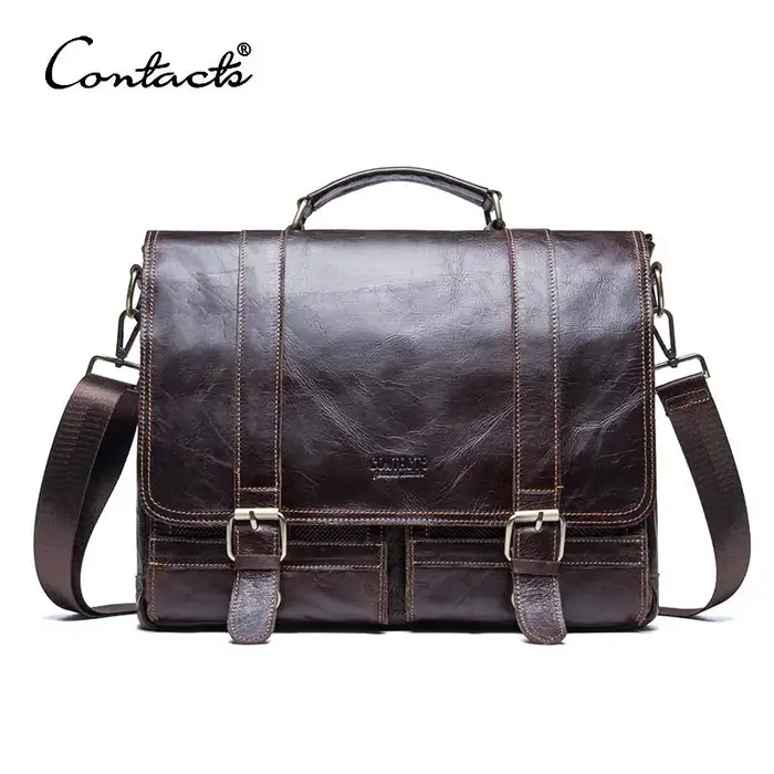 CONTACT'S-Sac à main d'affaires en cuir véritable pour hommes, étui à bombes, grand sac pour ordinat