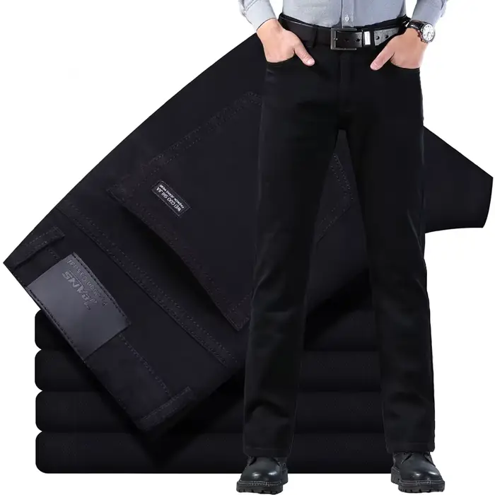 Hommes classique avancé marque de mode pur noir jean homme doux respirer Stretch mince droit Denim p