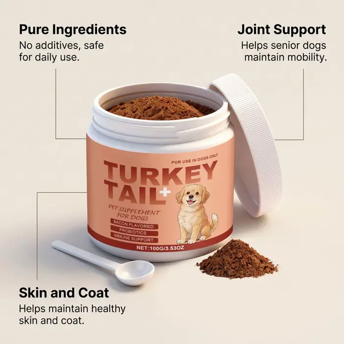 Compléments pour la peau et le pelage des chiens 100g pour soutenir la santé cutanée et favoriser un pelage soyeux pour chiots et chiens seniors
