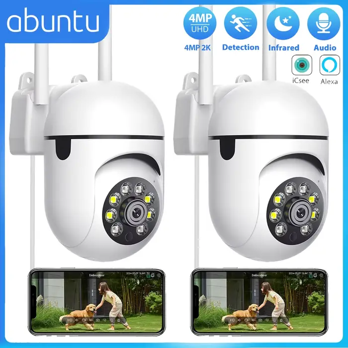 Kit 2 caméras sécurité WiFi PTZ 4MP 2K mini surveillance détection humaine vision nocturne