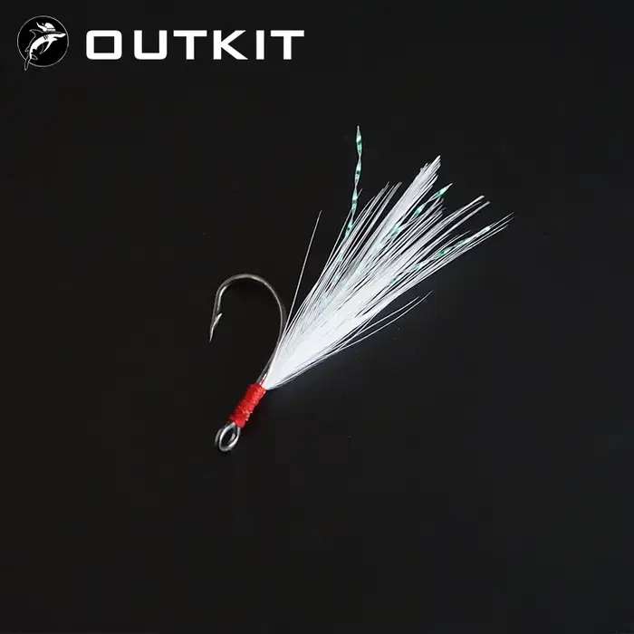 OUTKIT 10 pièces crochet simple de pêche en acier à haute teneur en carbone avec plume carpe crochet