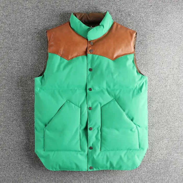 Gilet sans manches en laine de soie pour hommes, gilet épissé en PU, haut léger et chaud, tendance r