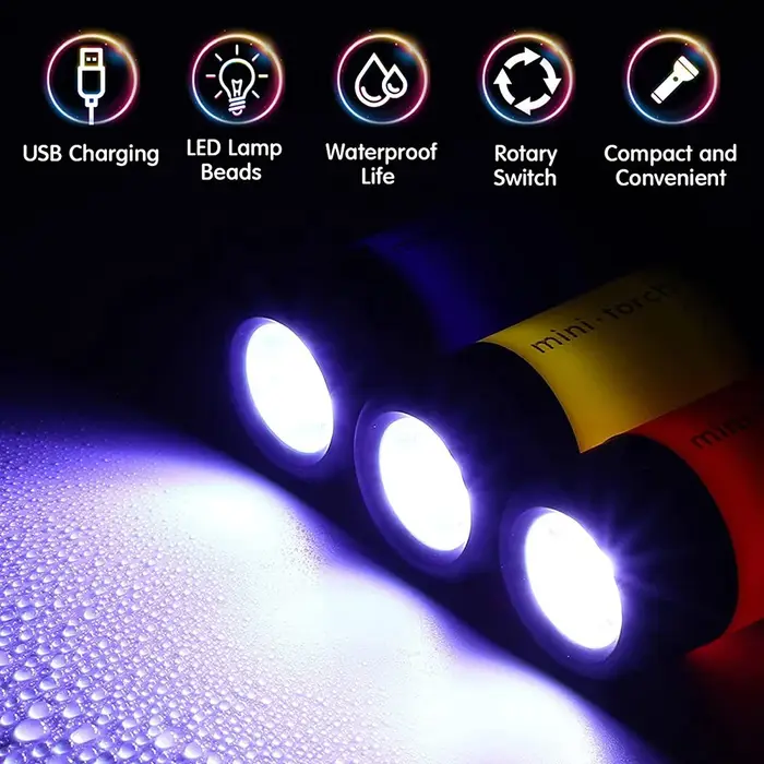Mini porte-clés torche de poche, Rechargeable par USB, lumière LED, lampe de poche Stonego, étanche,