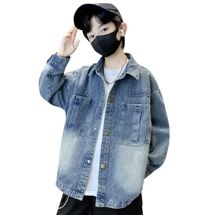 Veste en jean rétro y2k pour enfants coréens, vêtements de rue pour adolescents et garçons, vêtement