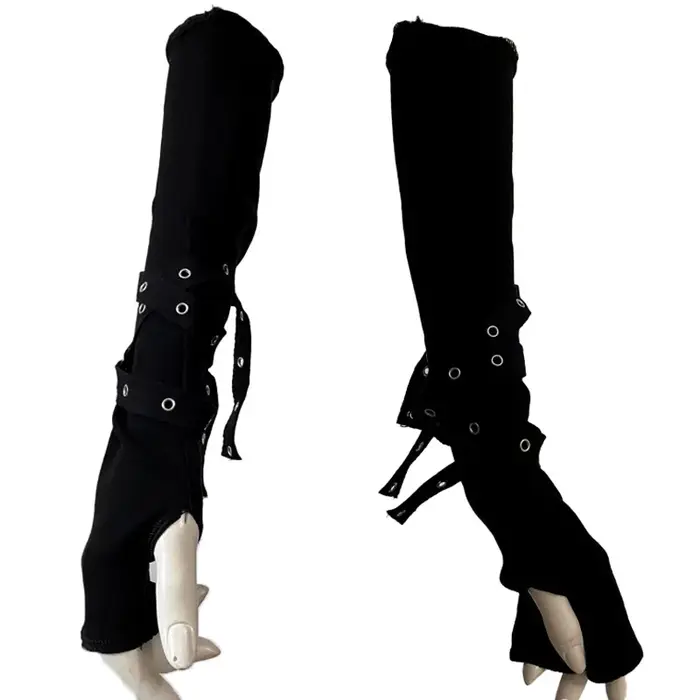 Mancommuniste gothiques noires unisexes, manchette de protection solaire, gants à demi-doigts Haraju