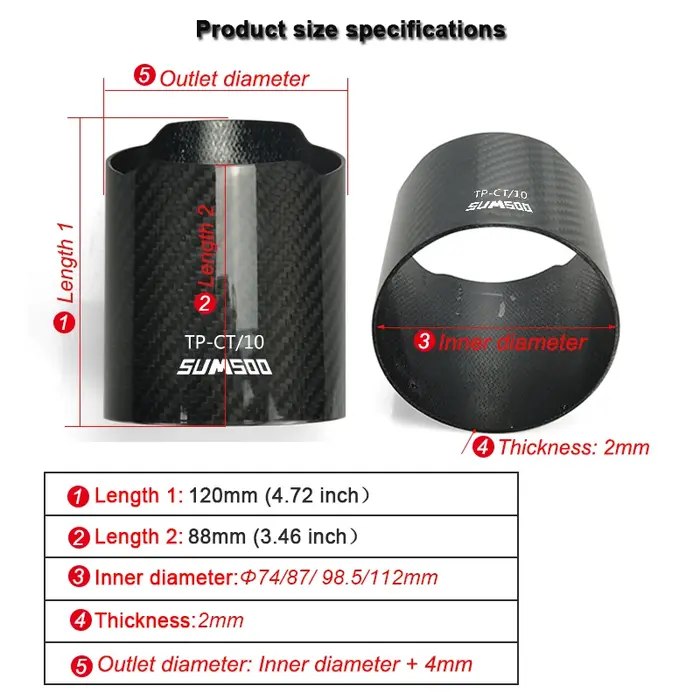 Véritable sumsoo pour bricolage voiture universel tuyau d'échappement en Fiber de carbone couverture