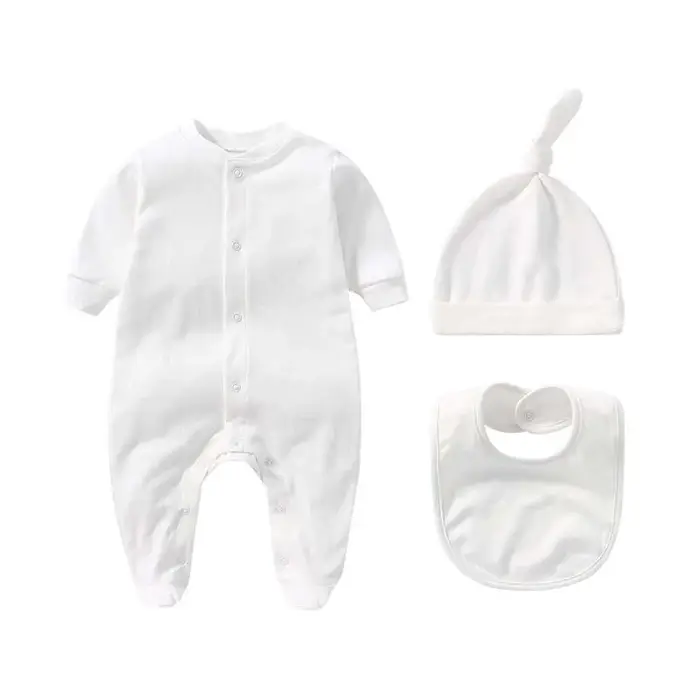 Ensemble bébé 3 pièces coton 100% bodysuit manches longues chapeau bavoir printemps automne