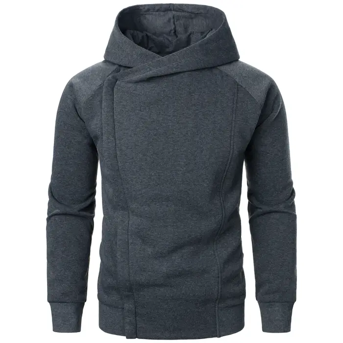 Haut à capuche de couleur unie pour hommes, manches longues, fermeture éclair latérale, automne et h