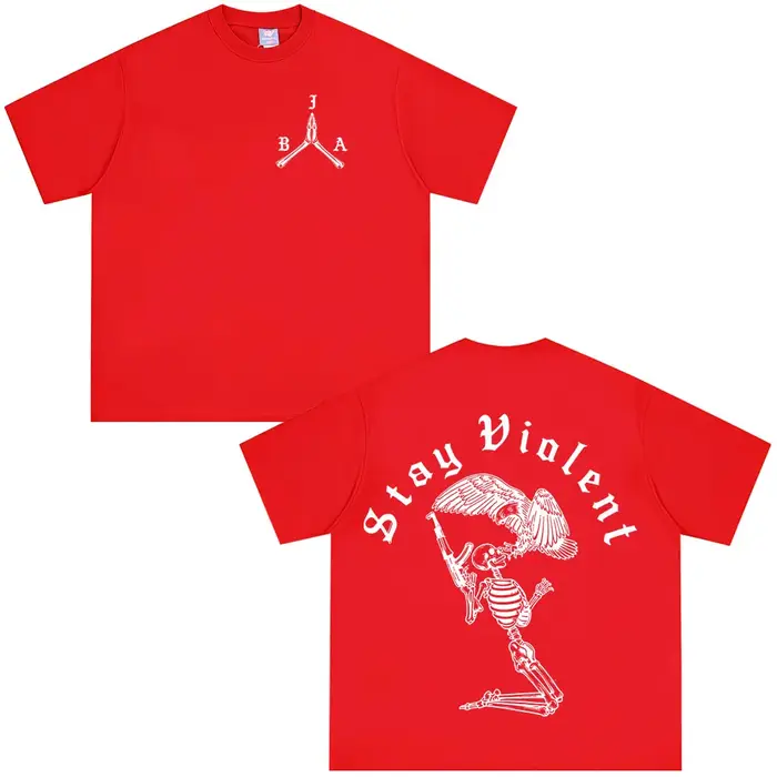 T-shirt imprimé squelette « Stay Violent Brothers in Arms » pour hommes et femmes, vêtements d'été d