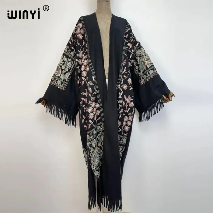 WINYI-Pashmina Long Brodé avec Pompon pour Femme, Manteau à Revers, Pardessus Optique Chaud, Taille 