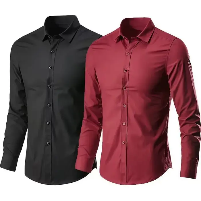Chemise élastique à manches longues pour hommes, Anti-rides, sans repassage, confort d'affaires, mod