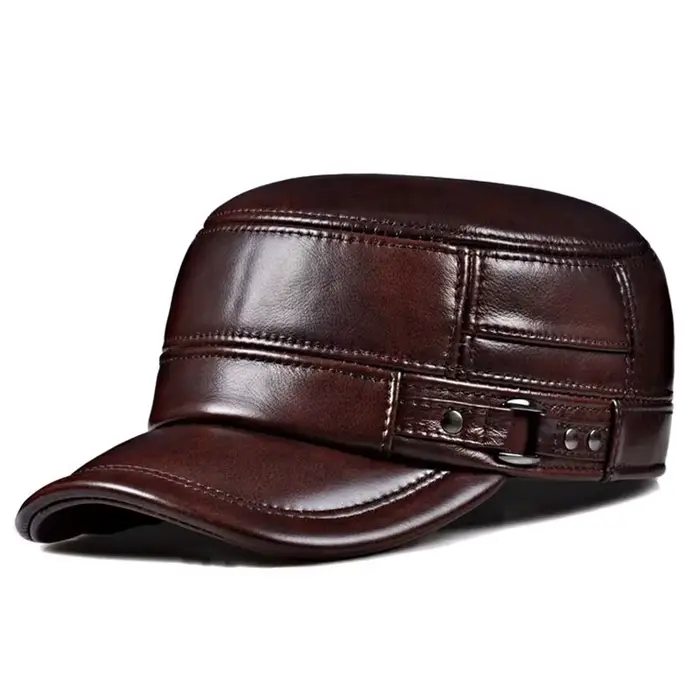 Casquette d'hiver en cuir véritable pour hommes, casquette plate, militaire, élégante, casquette de 