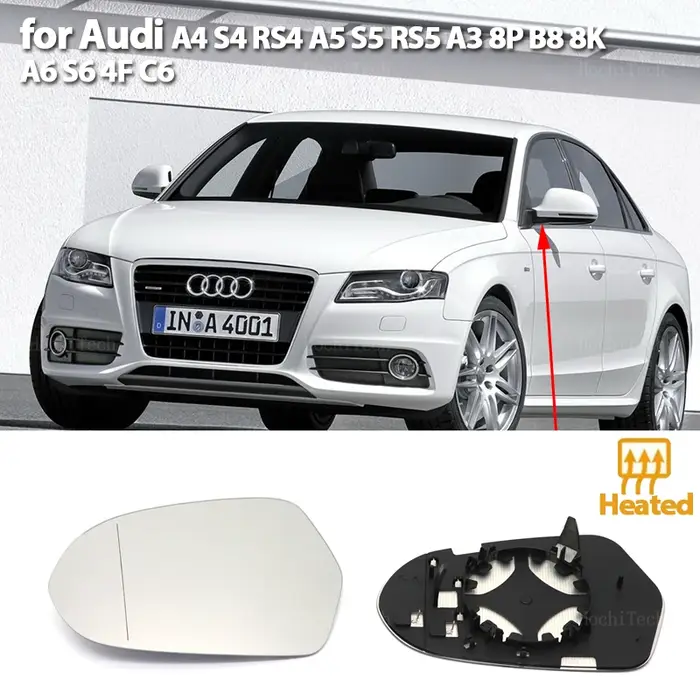 Lentille de rétroviseur latéral en verre chauffant, rétroviseur métropolitain, adapté pour Audi A4, 