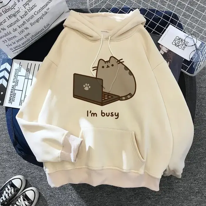 Sweat-shirt à capuche chat pour femmes, costume de dessin animé, style coréen Harajuku Kawai, surdim
